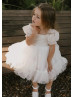 Puff Sleeves Ivory Cotton Tulle Sweet Flower Girl Dress Puff Sleeves Ivory Cotton Tulle Sweet Flower Girl Dress